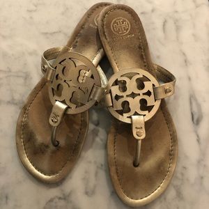 Tory Burch Miller Leather Reva Sandals Spark Gold